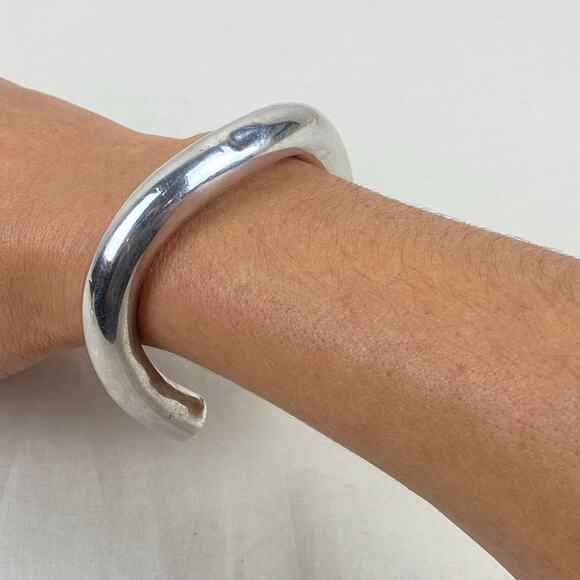 925 Silver Hollow Geometric Cuff Bracelet Retro MCM - Picture 10 of 10
